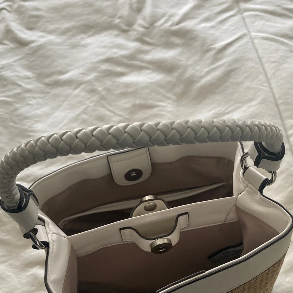 Nine West White Straw-Trim Bucket Bag with Braided Strap - Picture 10 of 12